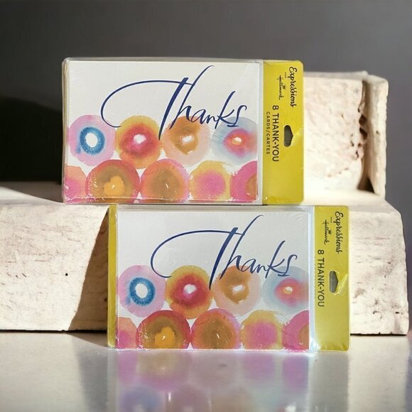 Hallmark Expressions Thank You Cards Blank 2 Pack 16  - "Thanks" Floral NEW - Picture 1 of 5